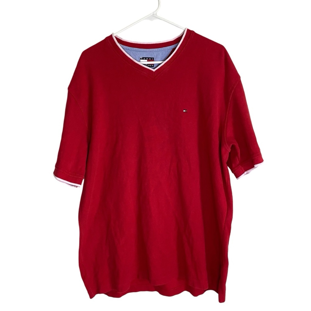 Men’s Tommy Hilfiger 100% Cotton Red V Neck Short Sleeve Shirt